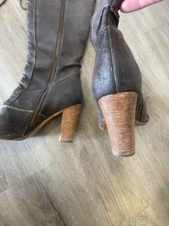 Frye Dark Brown Lace-Up Mid-Calf Heeled Boots - Picture 2 of 4